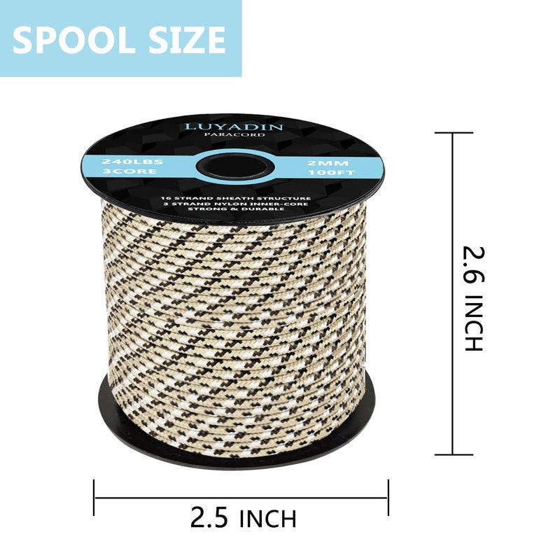 LUYADIN Paracord 240lb - Diameter 2mm Micro Utility Cord -3 Strand Parachute Spool Cord - 100ft 200ft,Paracord for Camping,Hiking,Fishing,Outdoor and DIY - Image 2